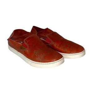 OluKai PEHUEA LAU Leather Slip on w/ Drop in Heel Red Floral Sz 8.5
